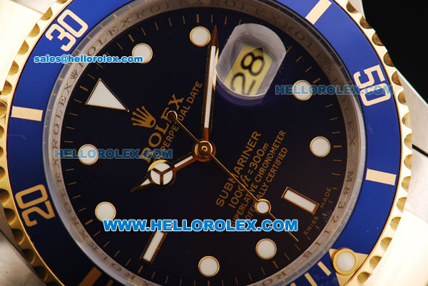 Rolex Submariner Swiss ETA 2836 Automatic Movement Steel Case with Blue Bezel and Two Tone Strap-18k Solid Gold - Click Image to Close